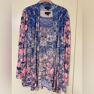 Anthropologie Blue & Pink Floral Paisley Draped Cardigan